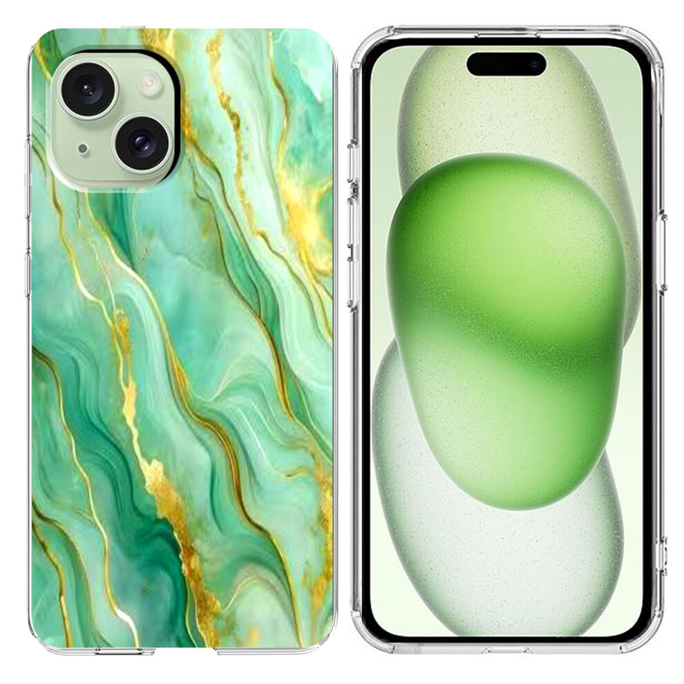 (Iphone 15, ) For Iphone 15 Case Marble Pattern Printing Soft Tpu Phone Cover Green 6914285880780
