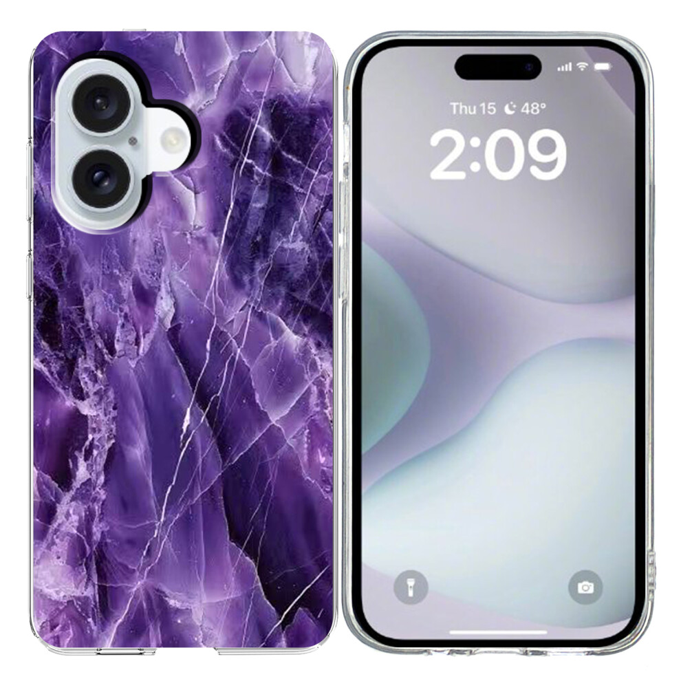 (Iphone 16, ) For Iphone 16 Case Marble Pattern Printing Soft Tpu Phone Cover Purple 6914287160361