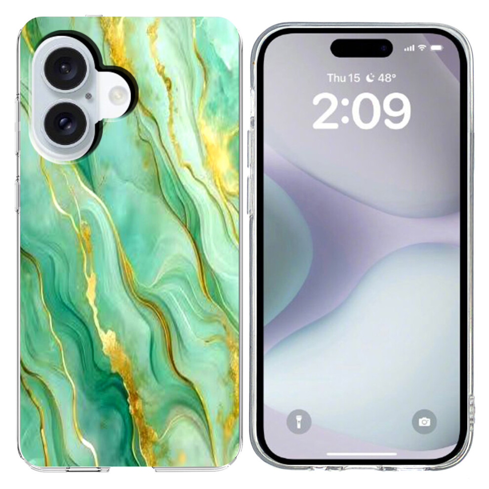 (Iphone 16, ) For Iphone 16 Case Marble Pattern Printing Soft Tpu Phone Cover Green 6914289447668
