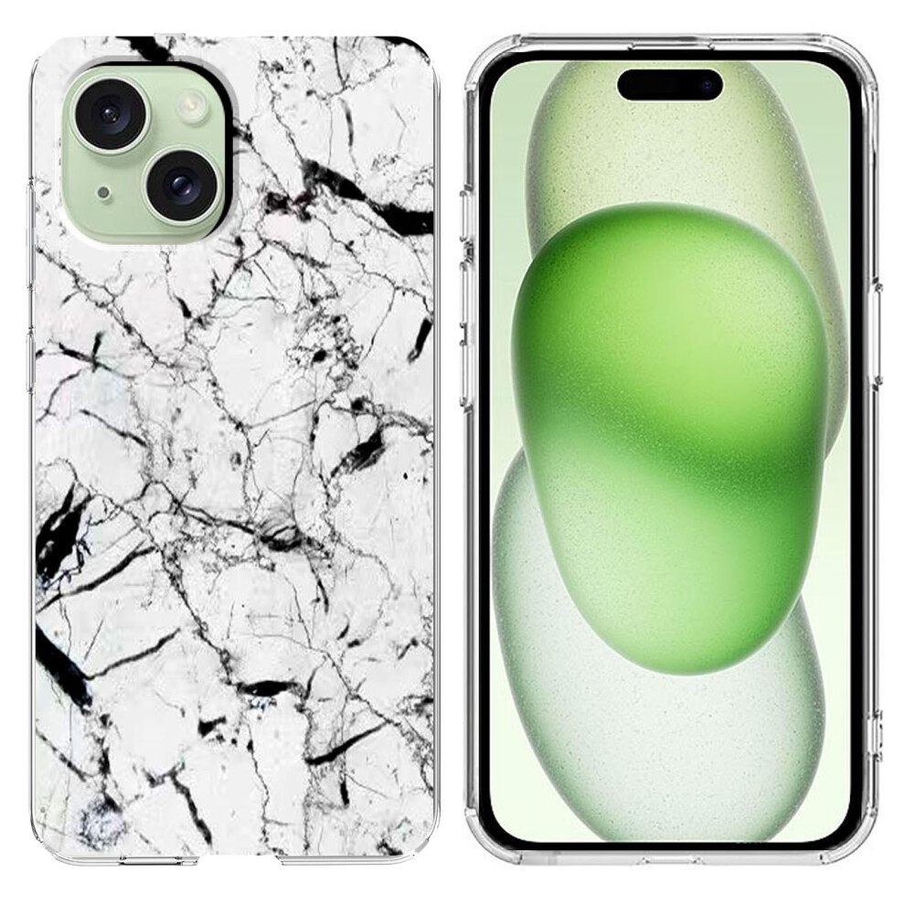 (Iphone 15, ) For Iphone 15 Case Marble Pattern Printing Soft Tpu Phone Cover White 6914285203985