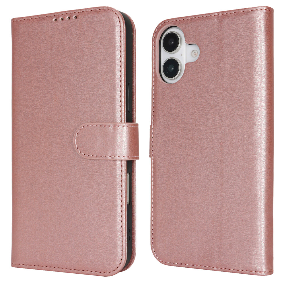 (Iphone 16 Plus, Rose ) For Iphone 16 Plus Stand Case Shockproof Leather Wallet Phone Cover Gold 6914289197549