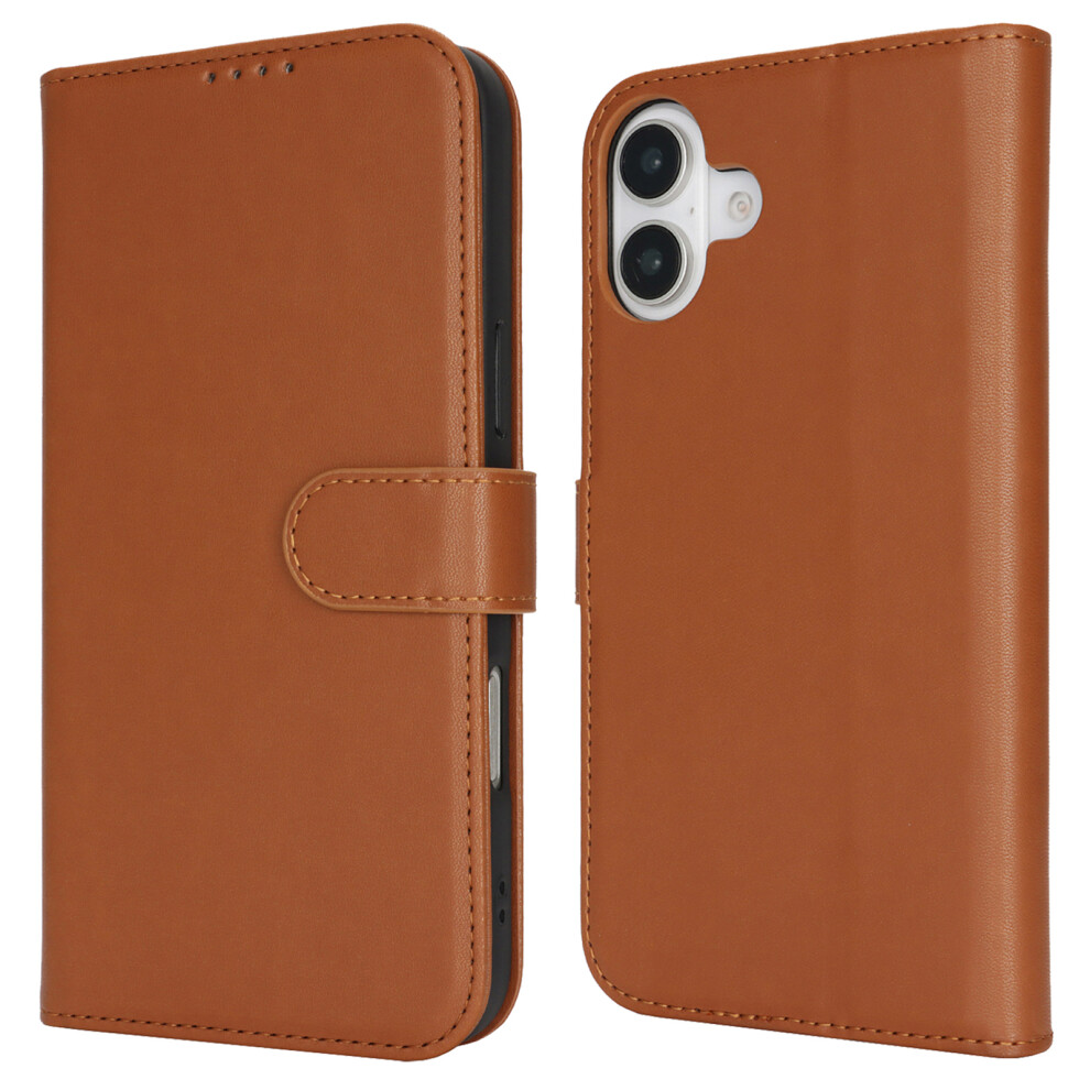 (Iphone 16 Plus, Light ) For Iphone 16 Plus Stand Case Shockproof Leather Wallet Phone Cover Brown 6914289129366