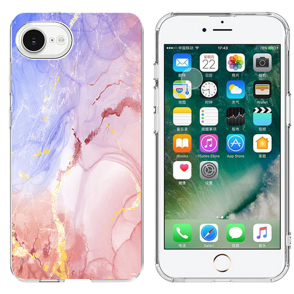 (Iphone Se (2022), ) For Iphone Se (2022)/(2020)/8/7 Case Marble Pattern Printing Soft Tpu Phone Cover Pink 6914287866577