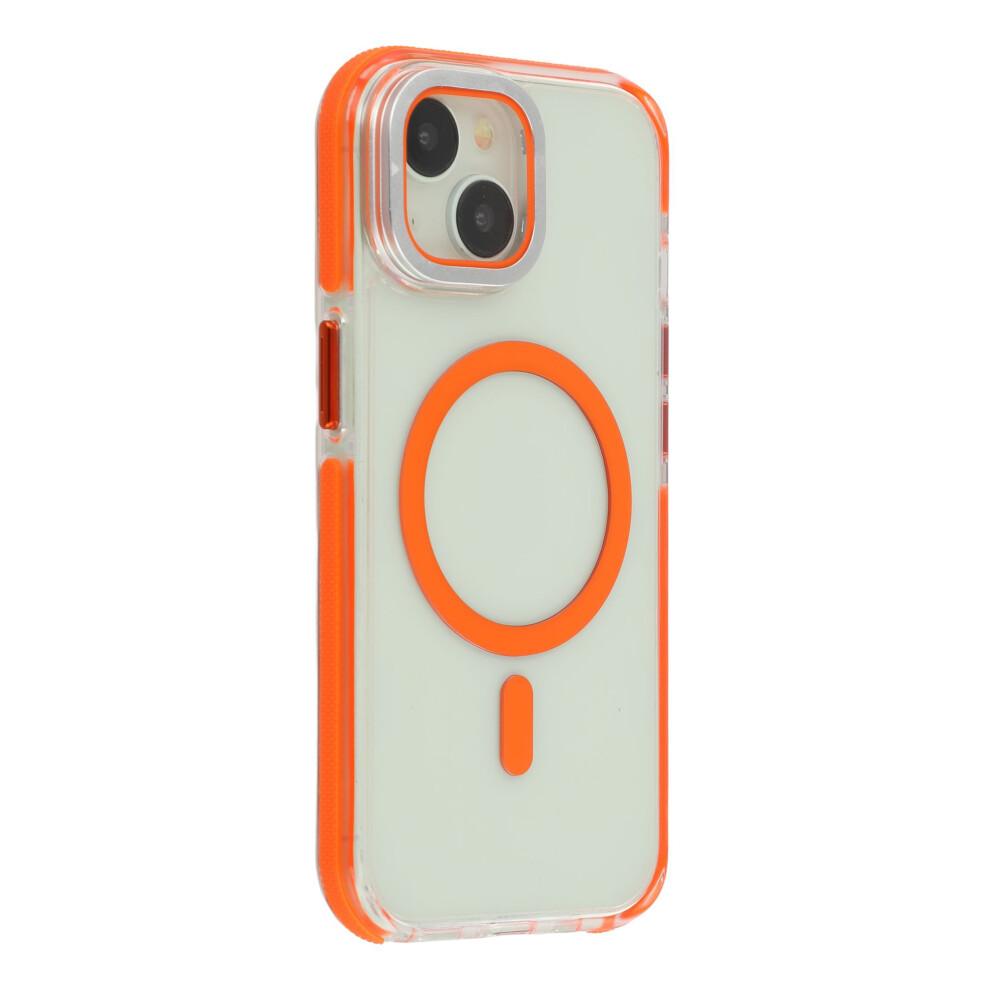 (Iphone 15, ) For Iphone 15 Magnetic Case Tpu Acrylic Clear Phone Back Cover With Lens Protector Kickstand Orange 6914282160205