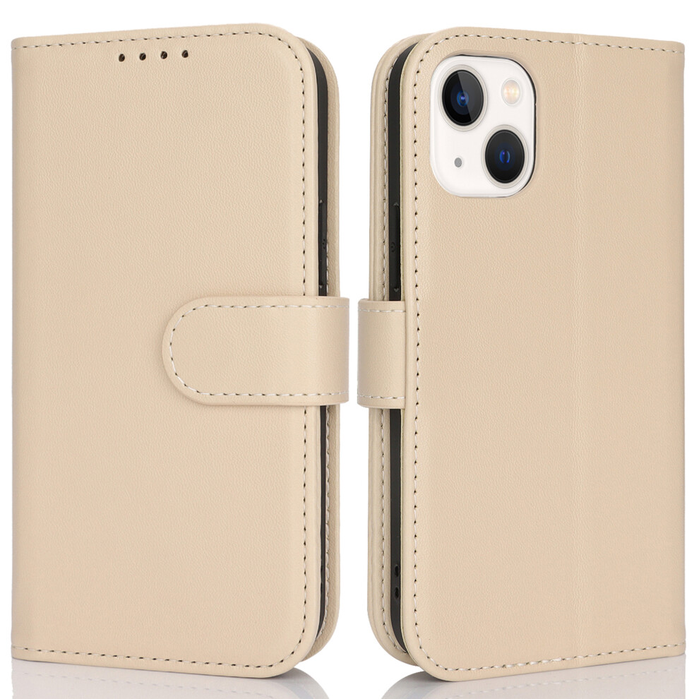 (Iphone 15 Plus, Beige) For Iphone 15 Plus/14 Plus Stand Case Shockproof Leather Wallet Phone Cover Cream 6914284398828