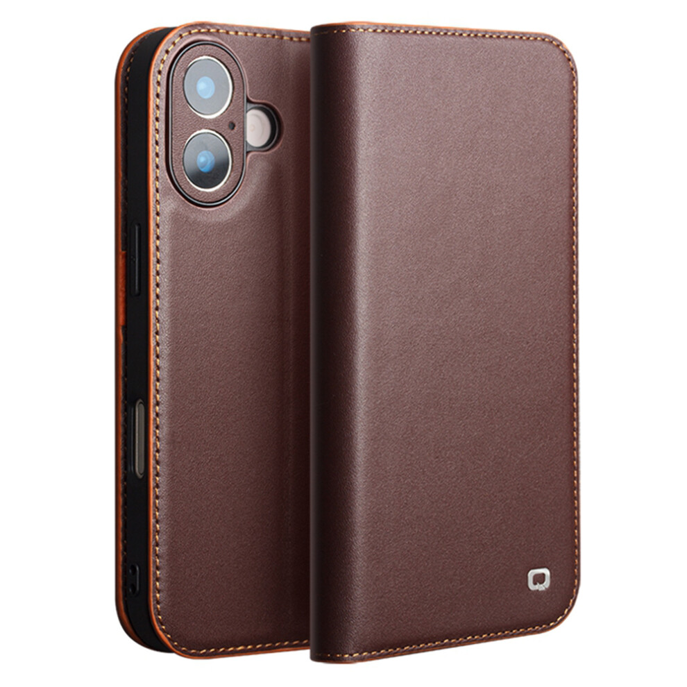 (Iphone 17, ) Qialino For Iphone 17 Case Wallet Flip Stand Phone Cover Genuine Cow Leather Brown 6914284746650