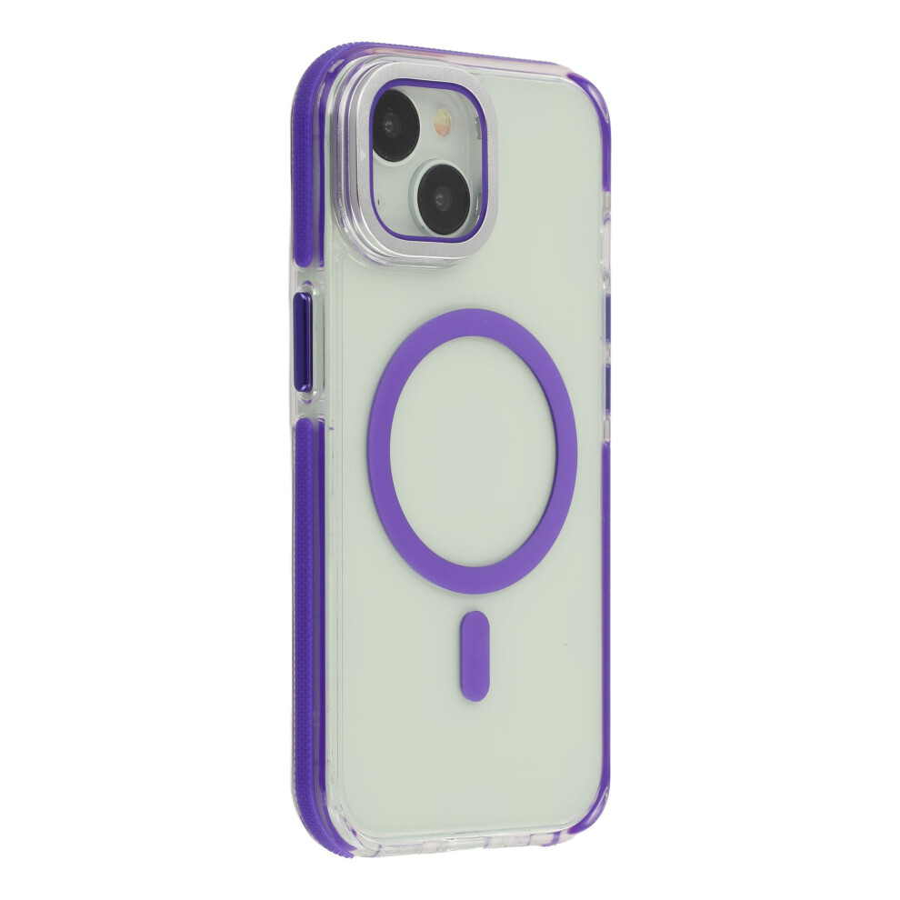 (Iphone 15, ) For Iphone 15 Magnetic Case Tpu Acrylic Clear Phone Back Cover With Lens Protector Kickstand Purple 6914286231154