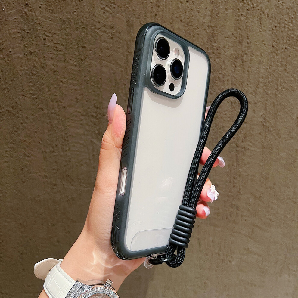 (Iphone 16 Pro Max, ) For Iphone 16 Pro Max Case Shockproof Tpu+Pc Phone Back Cover With Wrist Strap Black 6914286446602