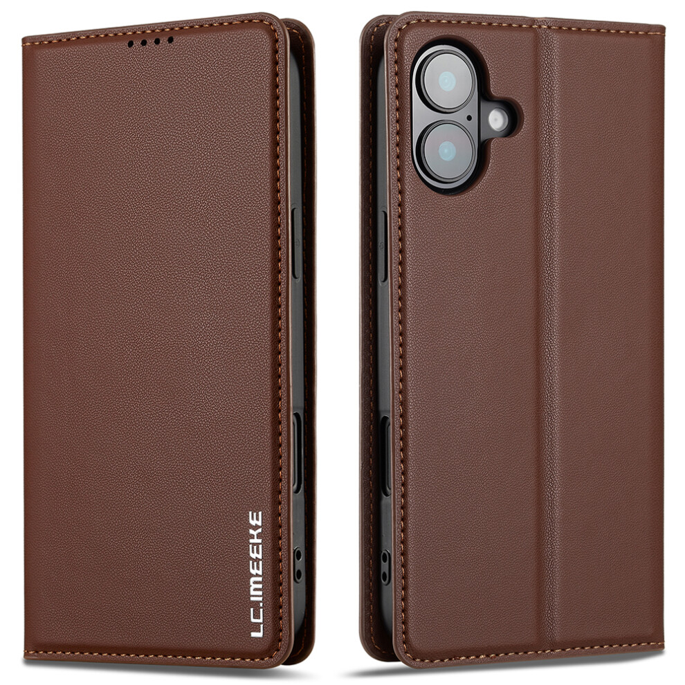 (Iphone 17, ) Lc.imeeke L1 Series For Iphone 17 Case Pu Leather Wallet Stand Protective Phone Cover Brown 6914287079724