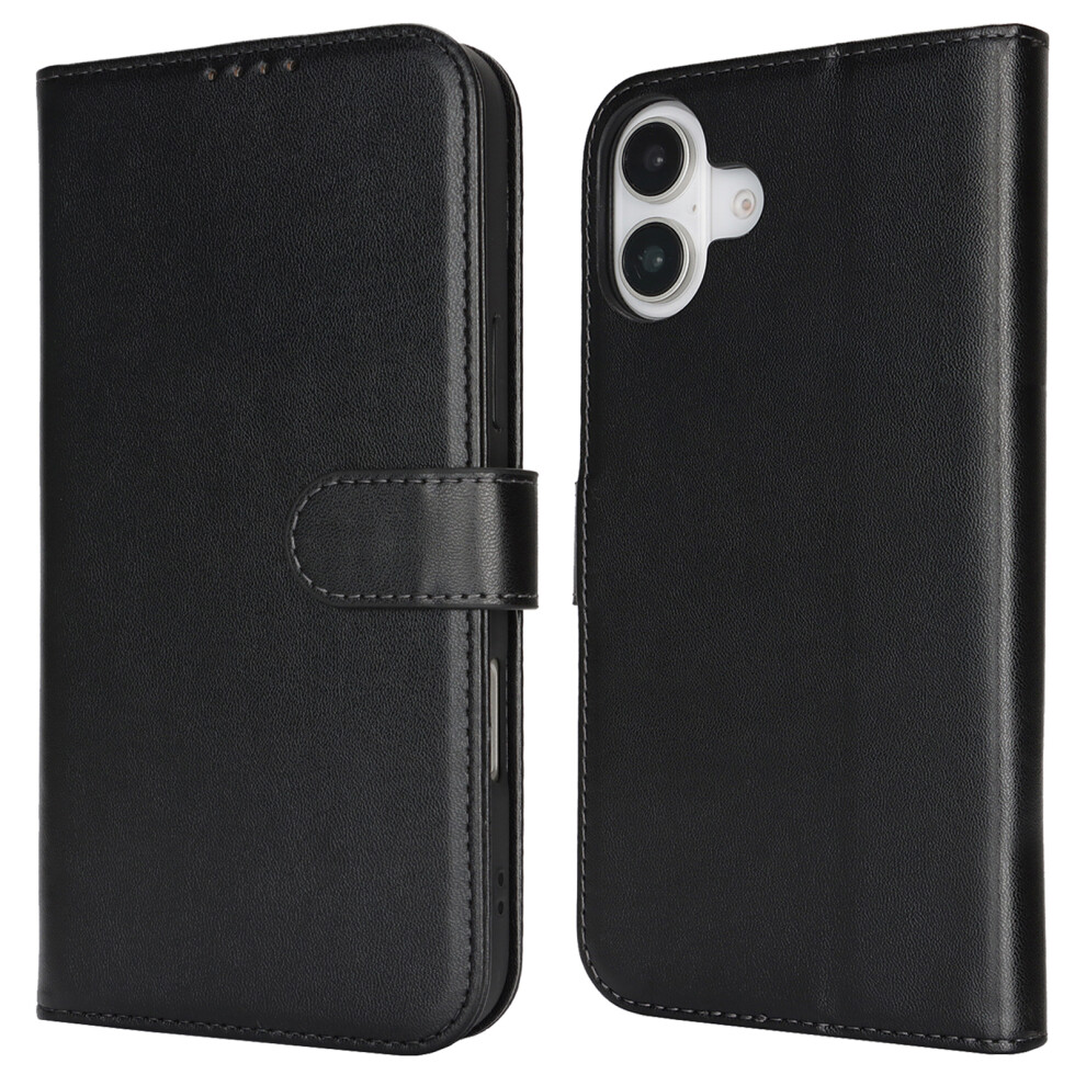(Iphone 16 Plus, ) For Iphone 16 Plus Stand Case Shockproof Leather Wallet Phone Cover Black 6914286519764