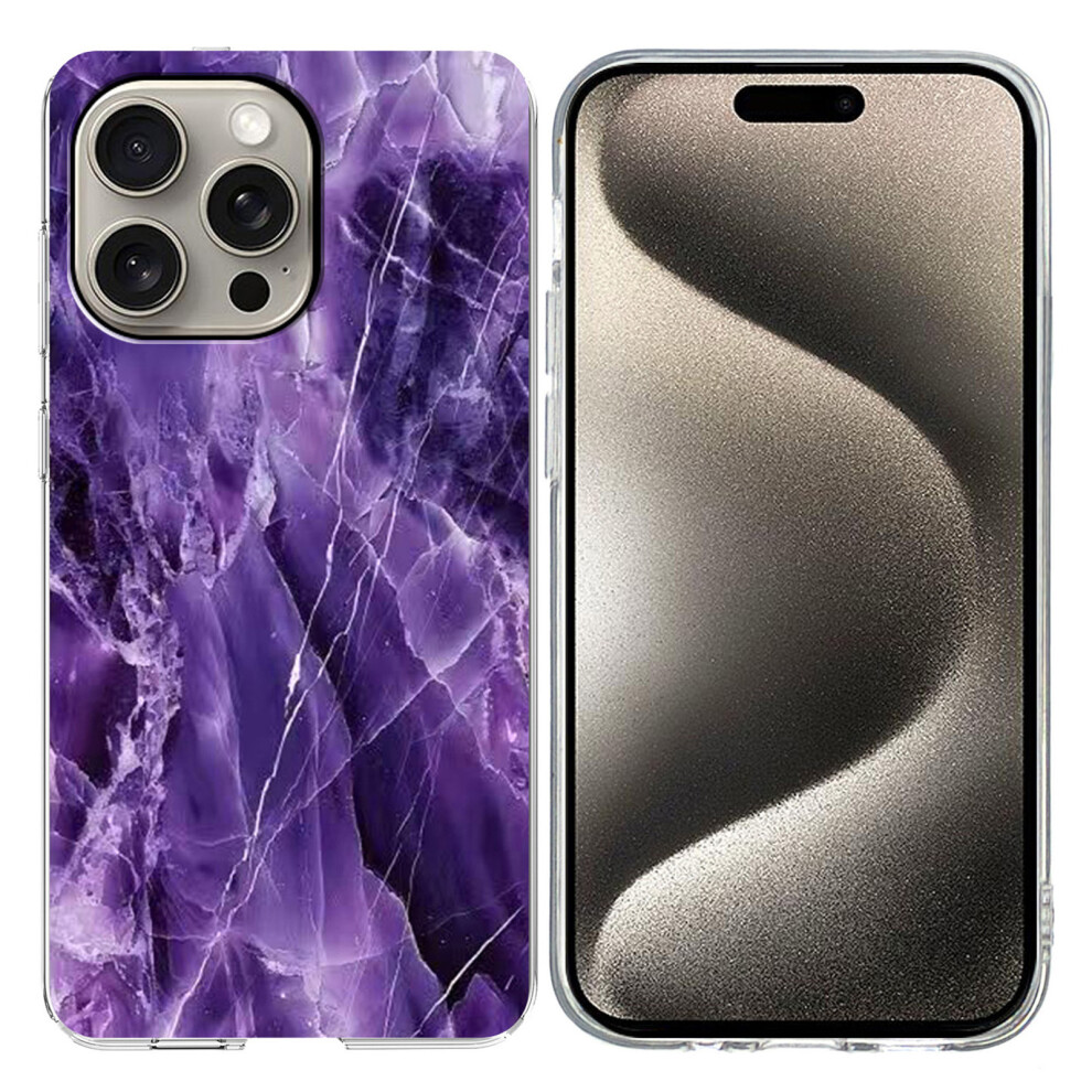 (Iphone 15 Pro, ) For Iphone 15 Pro Case Marble Pattern Printing Soft Tpu Phone Cover Purple 6914287651579