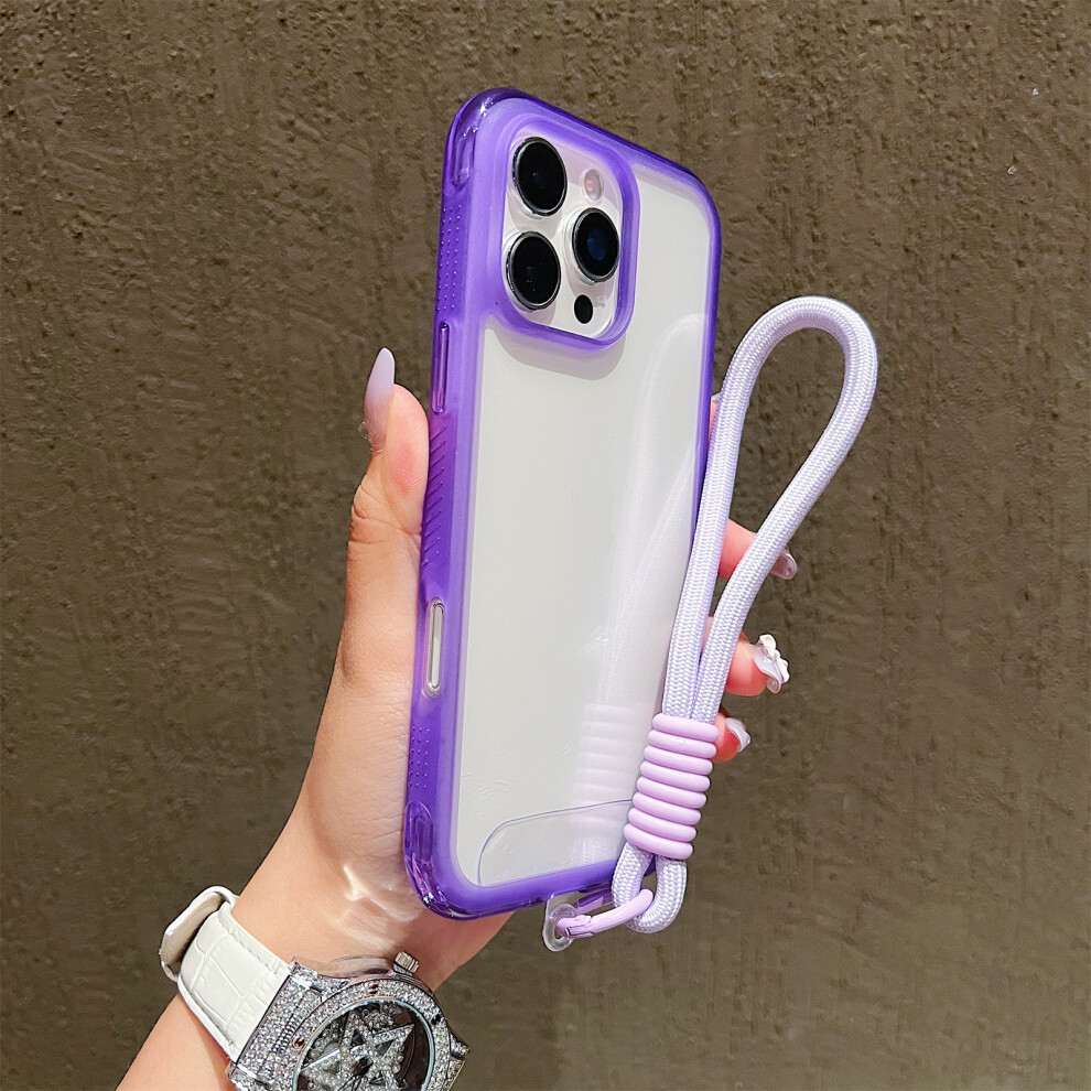 (Iphone 16 Pro Max, ) For Iphone 16 Pro Max Case Shockproof Tpu+Pc Phone Back Cover With Wrist Strap Purple 6914283641420