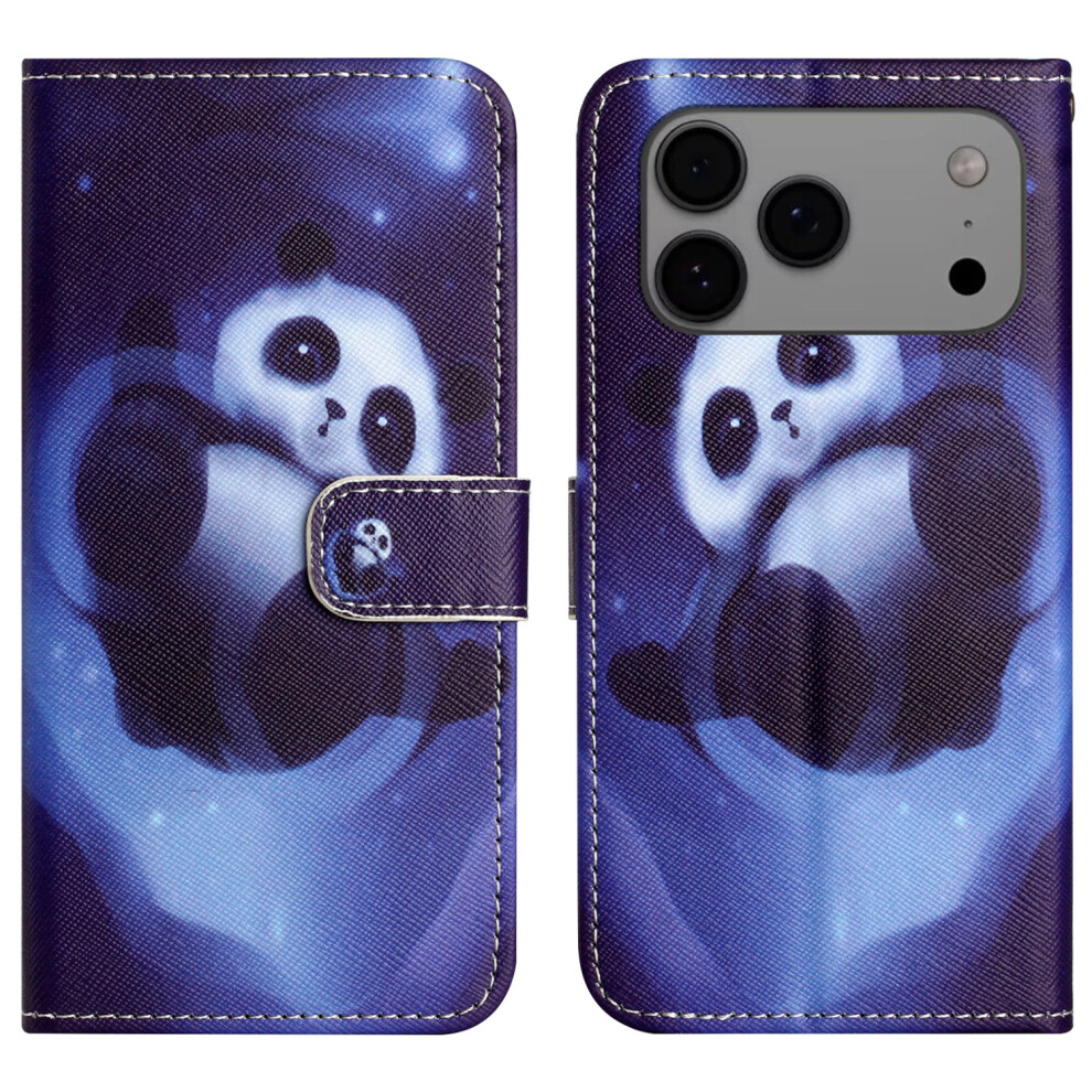 (Iphone 17 Pro, Panda) For Iphone 17 Pro Case Pattern Print Pu Leather Wallet Phone Cover Cross Texture 6914284514556
