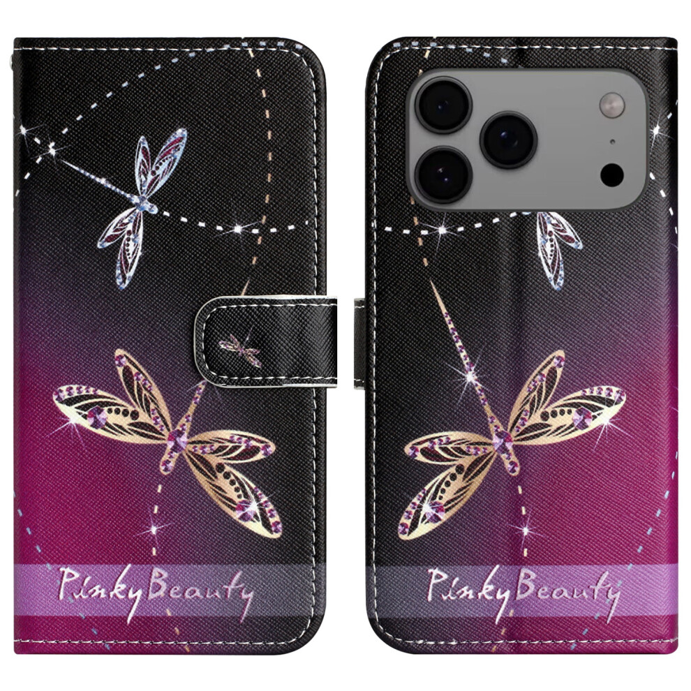 (Iphone 17 Pro Max, Dragonfly) For Iphone 17 Pro Max Case Pattern Print Pu Leather Wallet Phone Cover Cross Texture 6914288281287