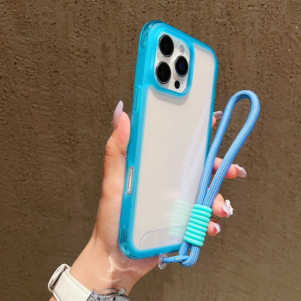 (Iphone 16 Pro Max, ) For Iphone 16 Pro Max Case Shockproof Tpu+Pc Phone Back Cover With Wrist Strap Blue 6914284519292