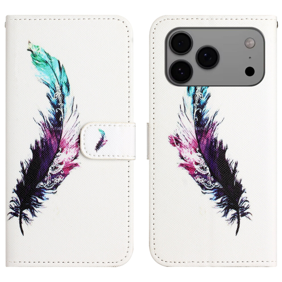 (Iphone 17 Pro, Feather) For Iphone 17 Pro Case Pattern Print Pu Leather Wallet Phone Cover Cross Texture 6914289281545