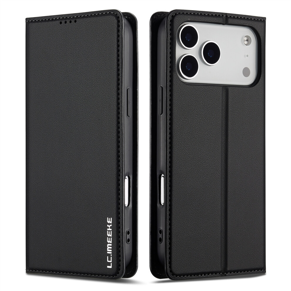(Iphone 17 Pro, ) Lc.imeeke L1 Series For Iphone 17 Pro Case Pu Leather Wallet Stand Protective Phone Cover Black 6914286296412