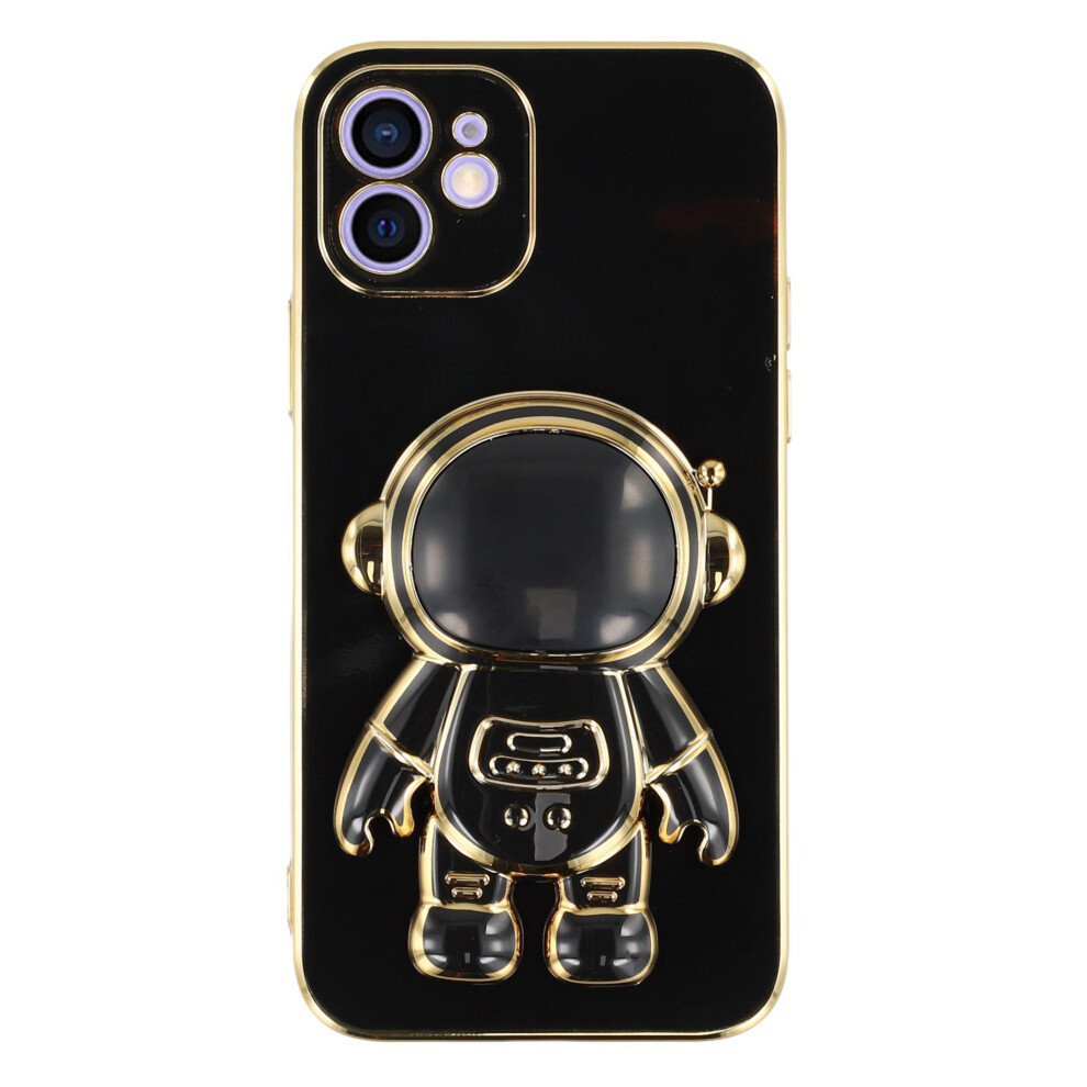 (Iphone 12 6.1 Inch, ) For Iphone 12 Case Electroplating Soft Tpu Phone Cover With Astronaut Hidden Kickstand Black 6914289809350