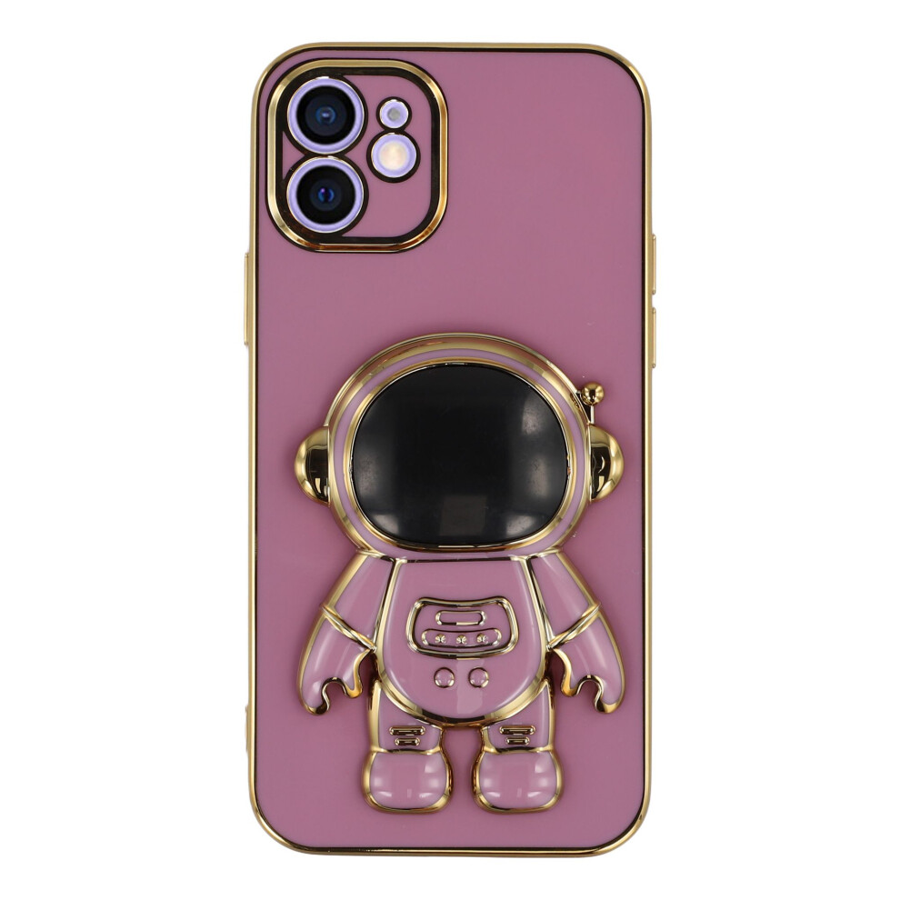 (Iphone 12 6.1 Inch, ) For Iphone 12 Case Electroplating Soft Tpu Phone Cover With Astronaut Hidden Kickstand Purple 6914288937306