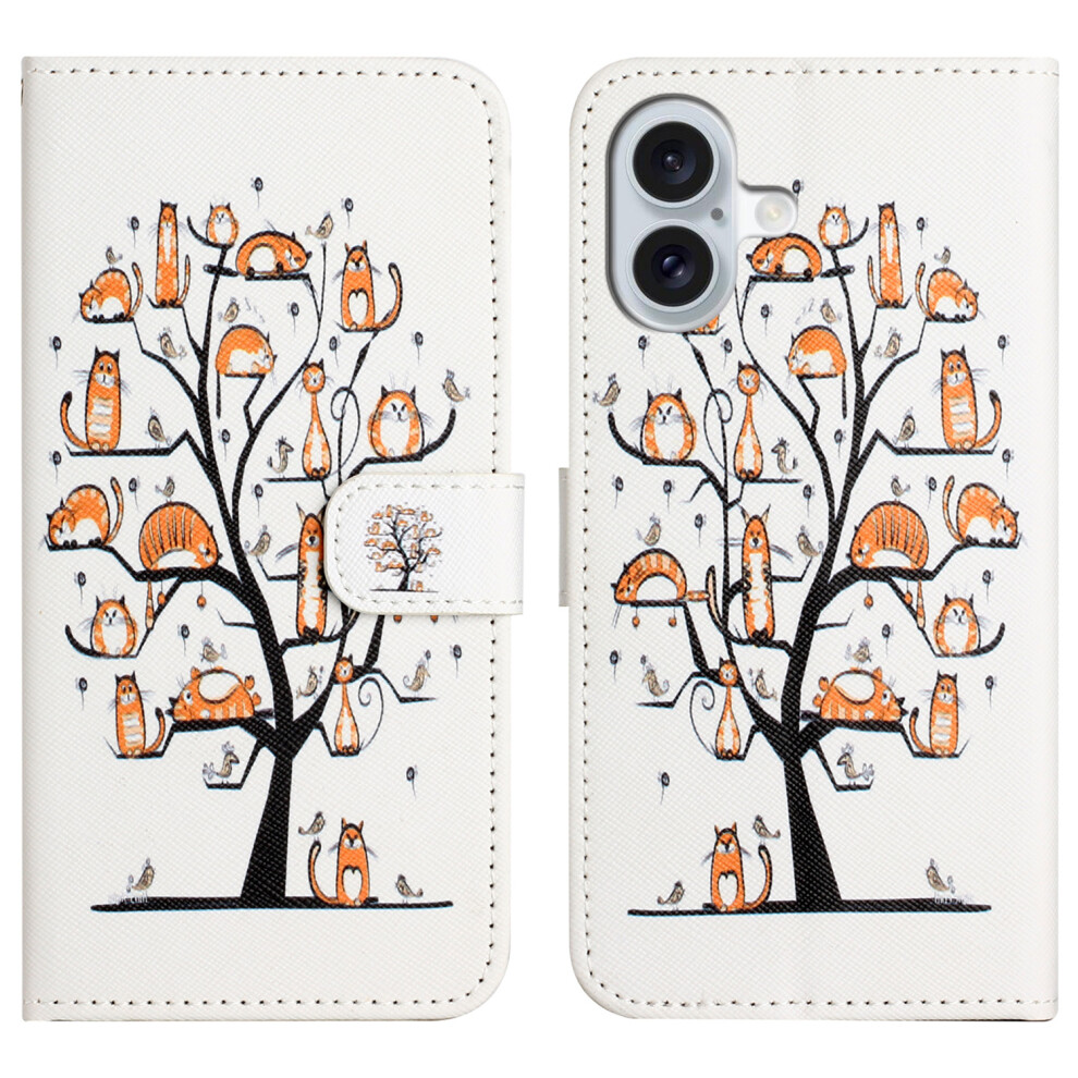 (Iphone 17, Cat And Tree) For Iphone 17 Case Pattern Print Pu Leather Wallet Phone Cover Cross Texture 6914280681863