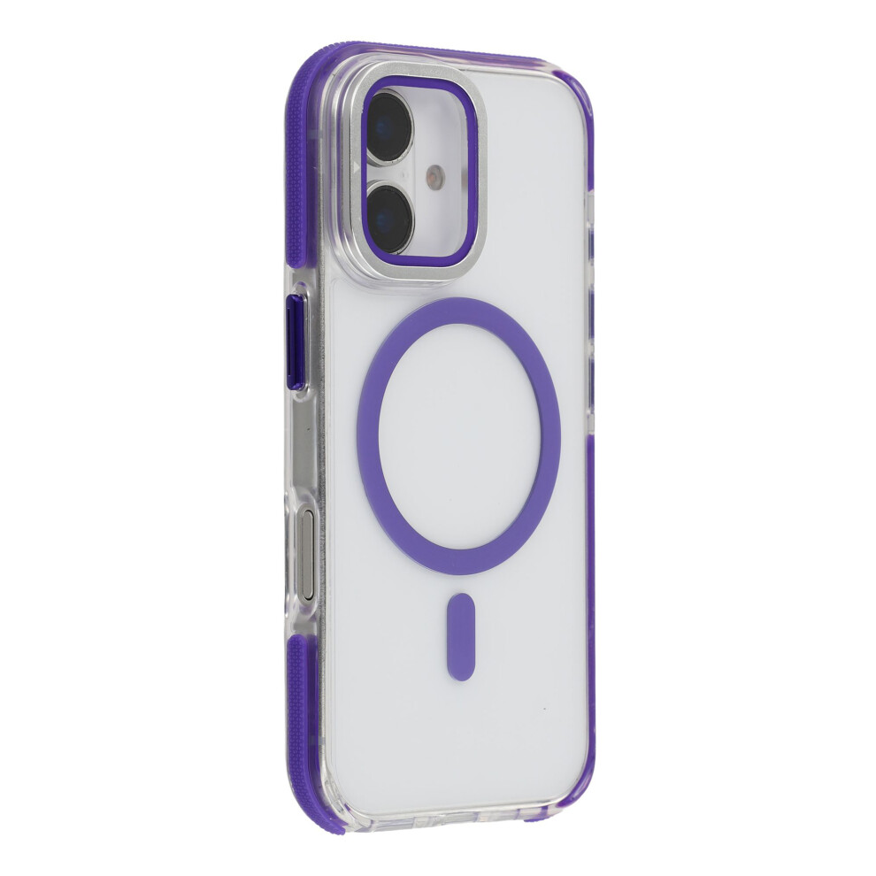 (Iphone 16, ) For Iphone 16 Magnetic Case Tpu Acrylic Clear Phone Back Cover With Lens Protector Kickstand Purple 6914281026724