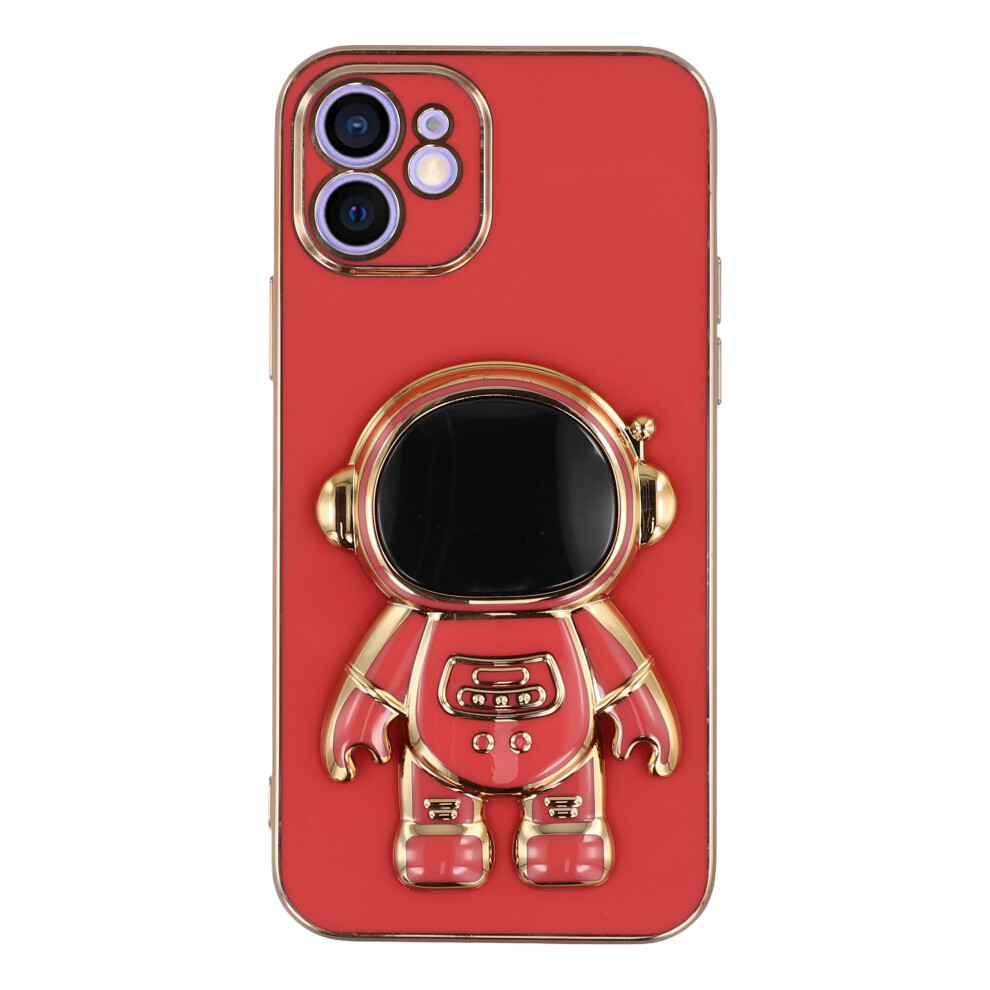 (Iphone 12 6.1 Inch, ) For Iphone 12 Case Electroplating Soft Tpu Phone Cover With Astronaut Hidden Kickstand Red 6914280155289