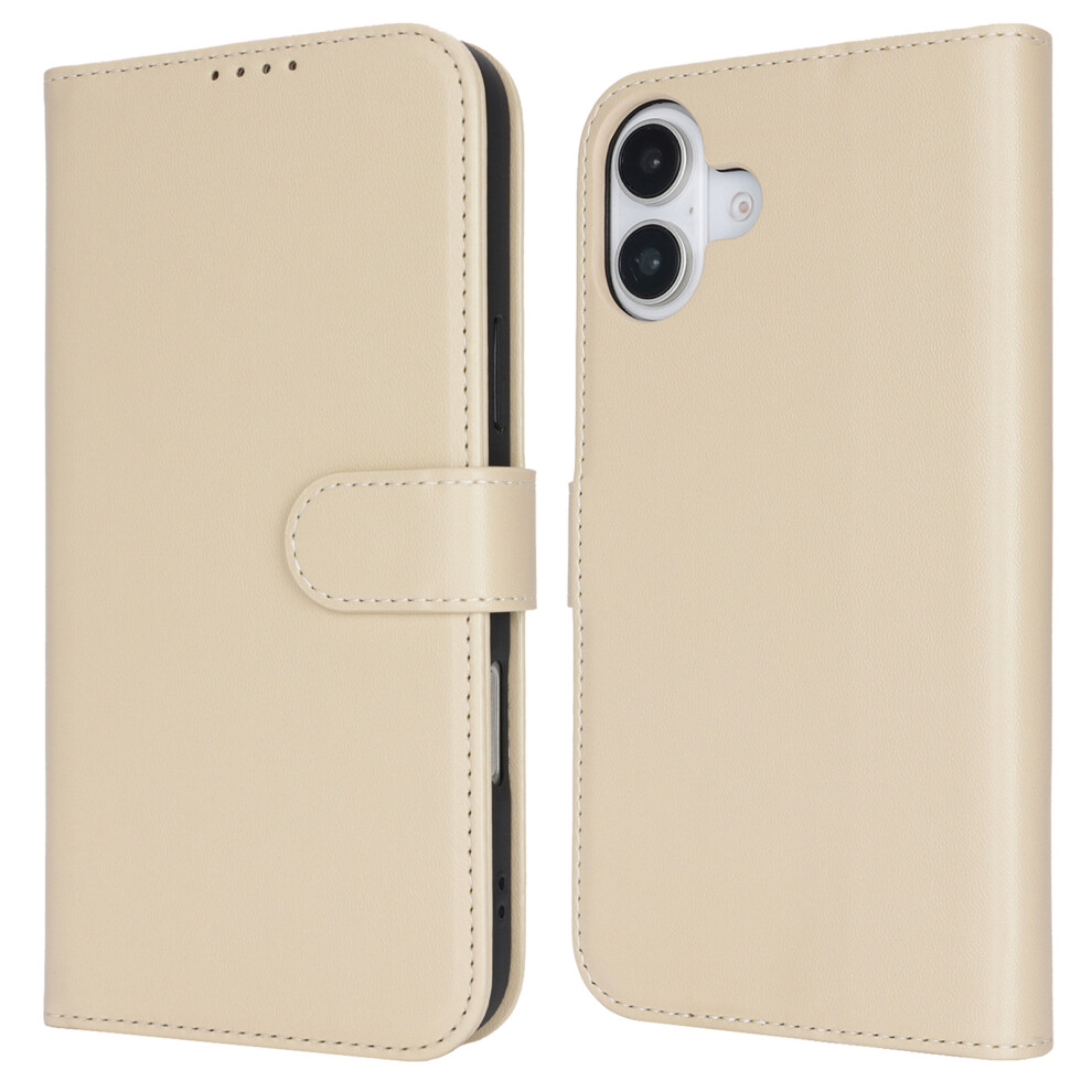(Iphone 16, Beige) For Iphone 16 Stand Case Shockproof Leather Wallet Phone Cover Cream 6914286346056