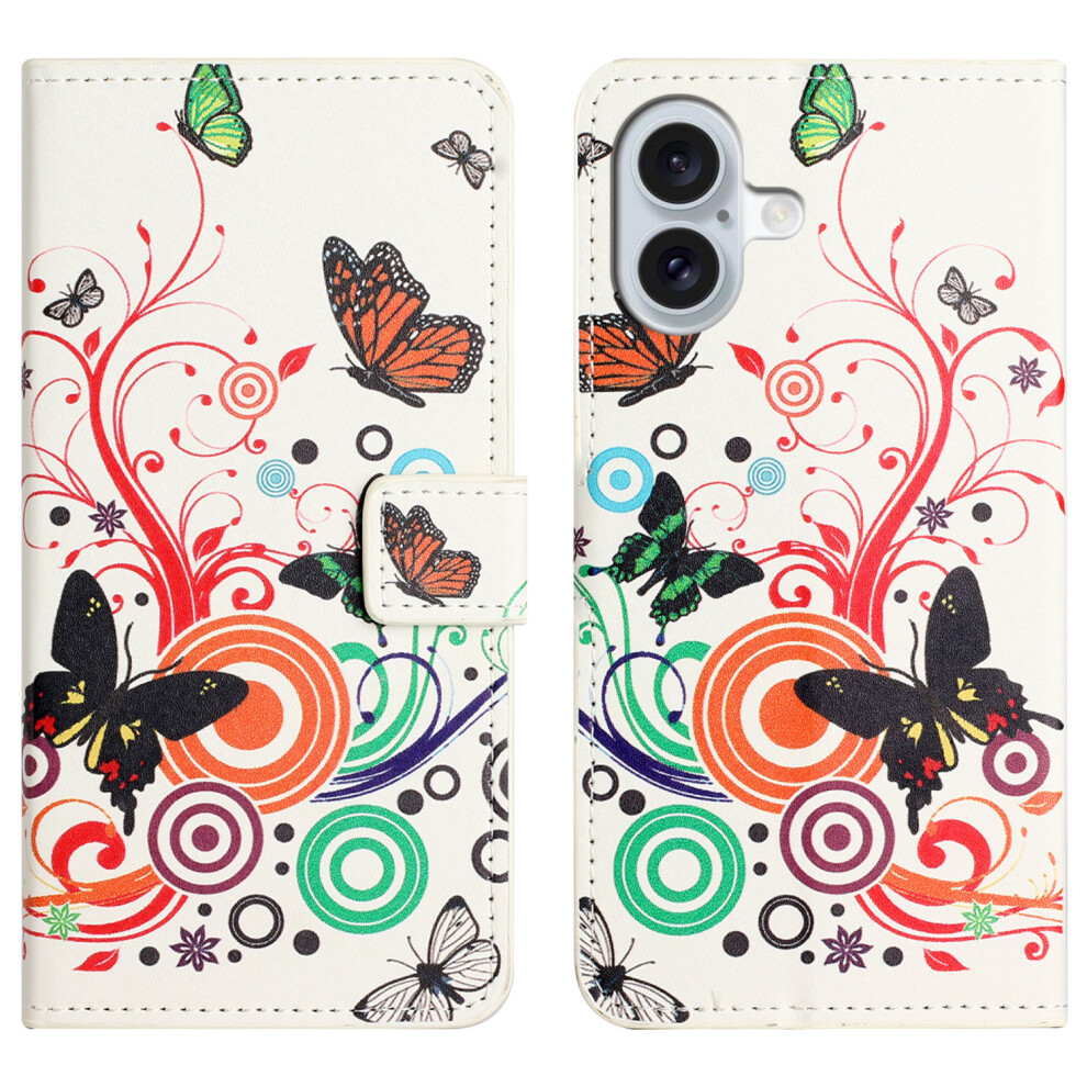 (Iphone 17, Butterfly) For Iphone 17 Case Pattern Print Pu Leather Wallet Phone Cover White 6914287974357