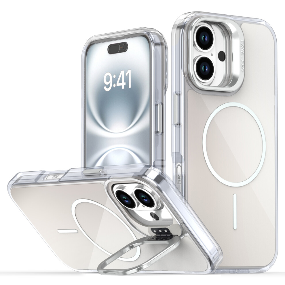 (Iphone 16, ) For Iphone 16 Case Compatible With Magsafe Tpu+Acrylic Gradient Phone Cover With Kickstand White 6914280351353