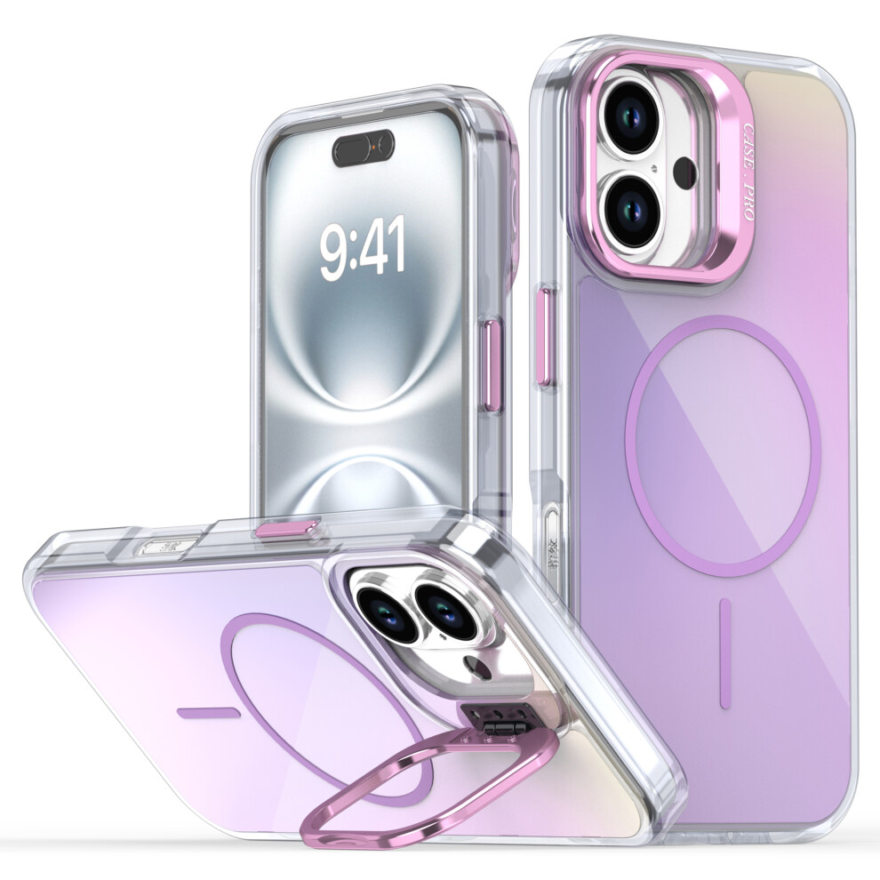 (Iphone 16, ) For Iphone 16 Case Compatible With Magsafe Tpu+Acrylic Gradient Phone Cover With Kickstand Purple 6914285944826