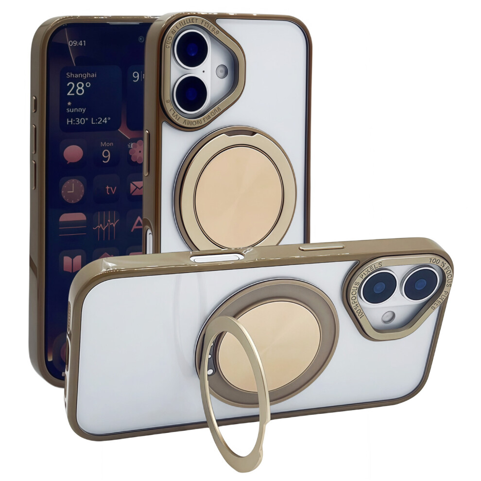 (Iphone 16, Desert ) For Iphone 16 Magnetic Case Acrylic Tpu Phone Back Cover With Kickstand Gold 6914285184338