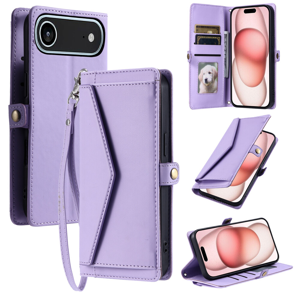 (Iphone Air, ) For Iphone Air Leather Case With Wrist Strap Wallet Stand Phone Cover Purple 6914281716359