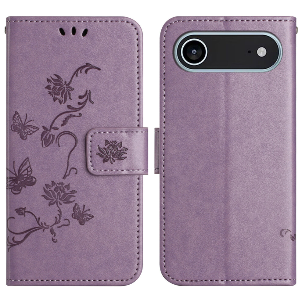 (Iphone Air, ) For Iphone Air Case Wallet Stand Imprinted Butterfly Flower Pu Leather Phone Cover Purple 6914280908861