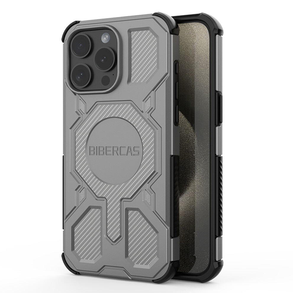 (Iphone 15 Pro, ) Bibercas J-16 Series For Iphone 15 Pro Case Compatible With Magsafe Anti Drop Tpu+Pc Phone Cover Grey 6914288792691