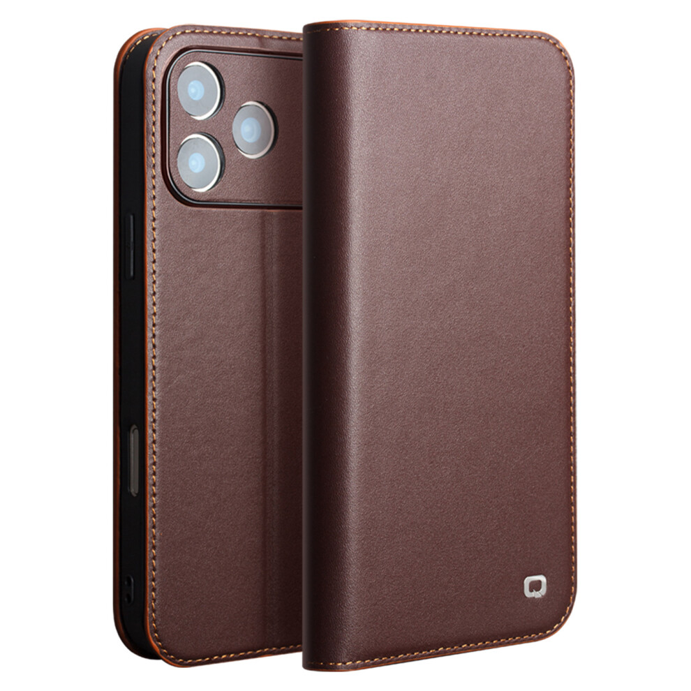 (Iphone 17 Pro, ) Qialino For Iphone 17 Pro Case Wallet Flip Stand Phone Cover Genuine Cow Leather Brown 6914281738818
