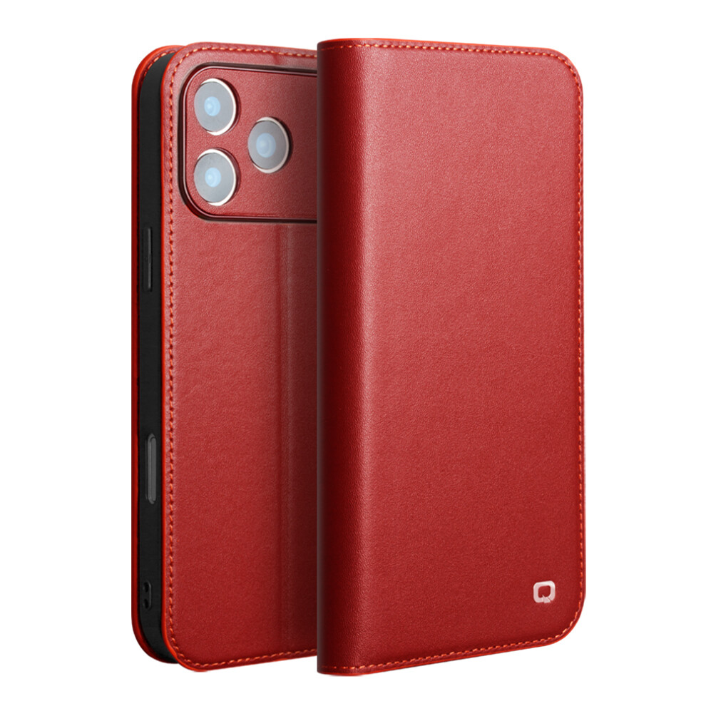(Iphone 17 Pro, ) Qialino For Iphone 17 Pro Case Wallet Flip Stand Phone Cover Genuine Cow Leather Red 6914281519929
