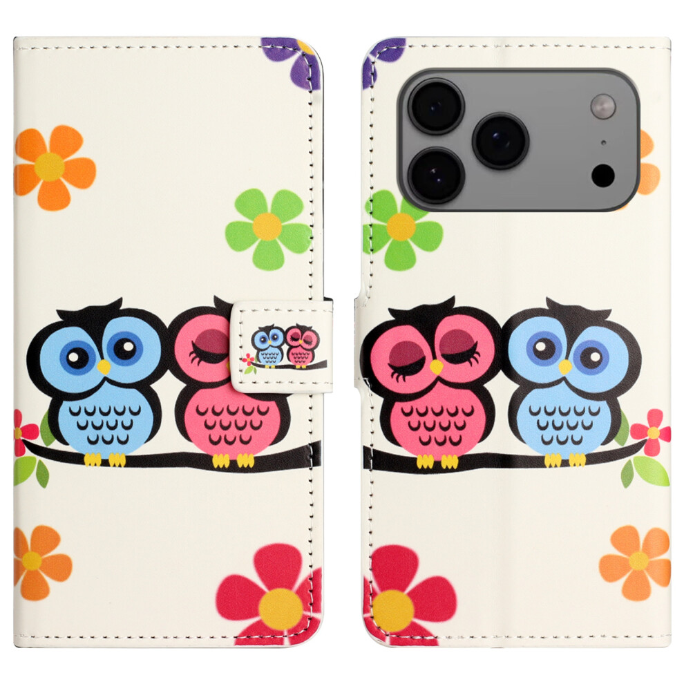 (Iphone 17 Pro, Couple Owls) For Iphone 17 Pro Case Pattern Print Pu Leather Wallet Phone Cover 6914281375112