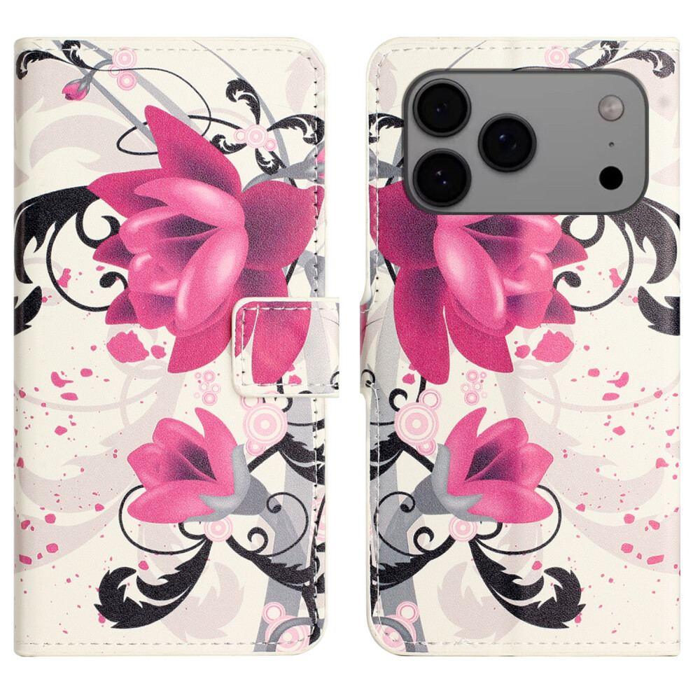 (Iphone 17 Pro, Lotus) For Iphone 17 Pro Case Pattern Print Pu Leather Wallet Phone Cover 6914280059358