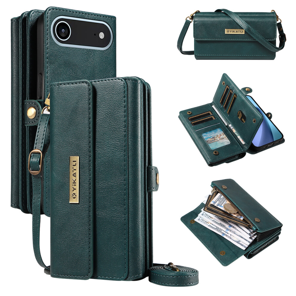 (Iphone Air, ) For Iphone Air Case Yikatu Yk-008 Zipper Wallet Leather Phone Cover With Shoulder Strap Green 6914280177724