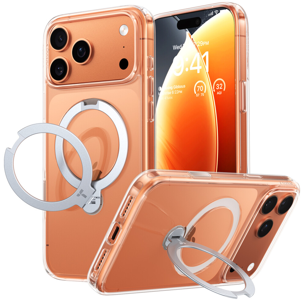 (Iphone 17 Pro, Transparent) Torras For Iphone 17 Pro Case Magnetic Rotating Kickstand Pc+Tpu Phone Cover 6914289077476