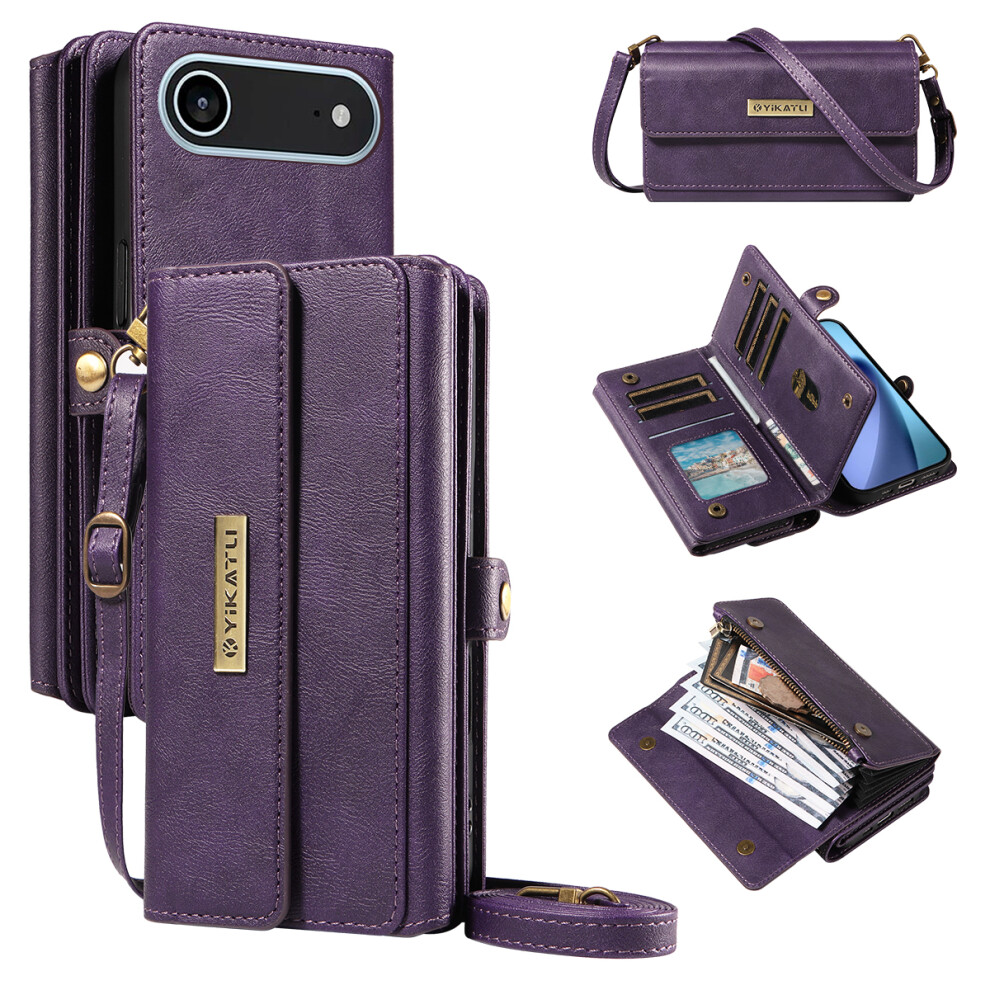 (Iphone Air, ) For Iphone Air Case Yikatu Yk-008 Zipper Wallet Leather Phone Cover With Shoulder Strap Purple 6914282419297