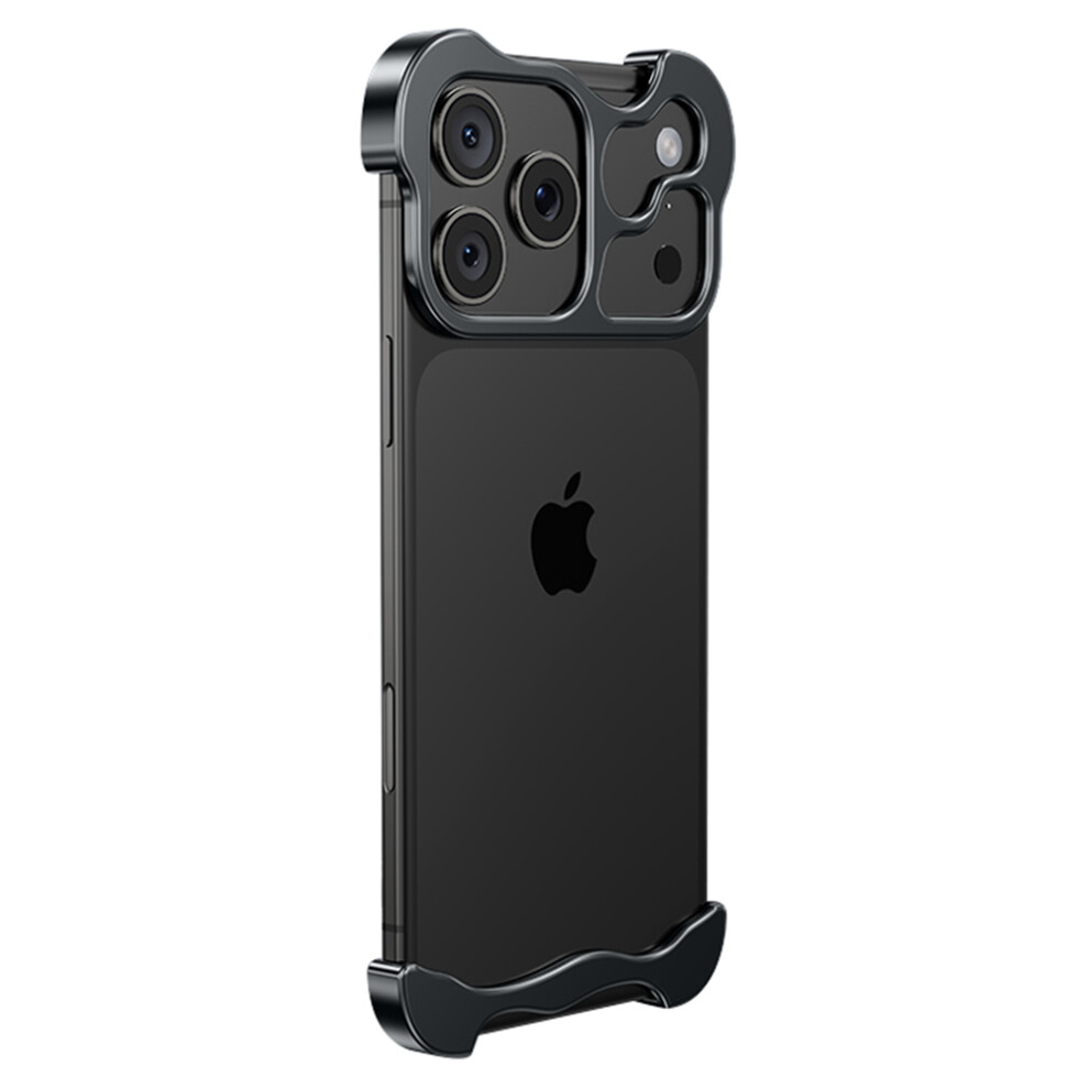 (Iphone 17 Pro, ) For Iphone 17 Pro Bumper Case Metal Frameless Shockproof Cover With Camera Lens Protector Black 6914287429499