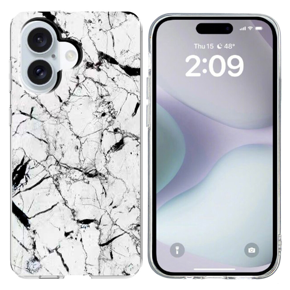 (Iphone 16 Plus, ) For Iphone 16 Plus Case Marble Pattern Printing Soft Tpu Phone Cover White 6914283613823