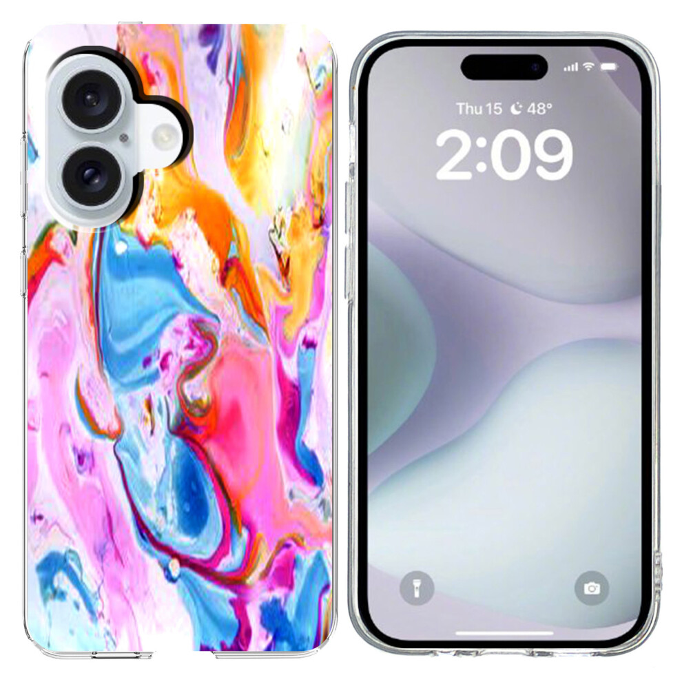 (Iphone 16 Plus, Colorful) For Iphone 16 Plus Case Marble Pattern Printing Soft Tpu Phone Cover 6914284137601
