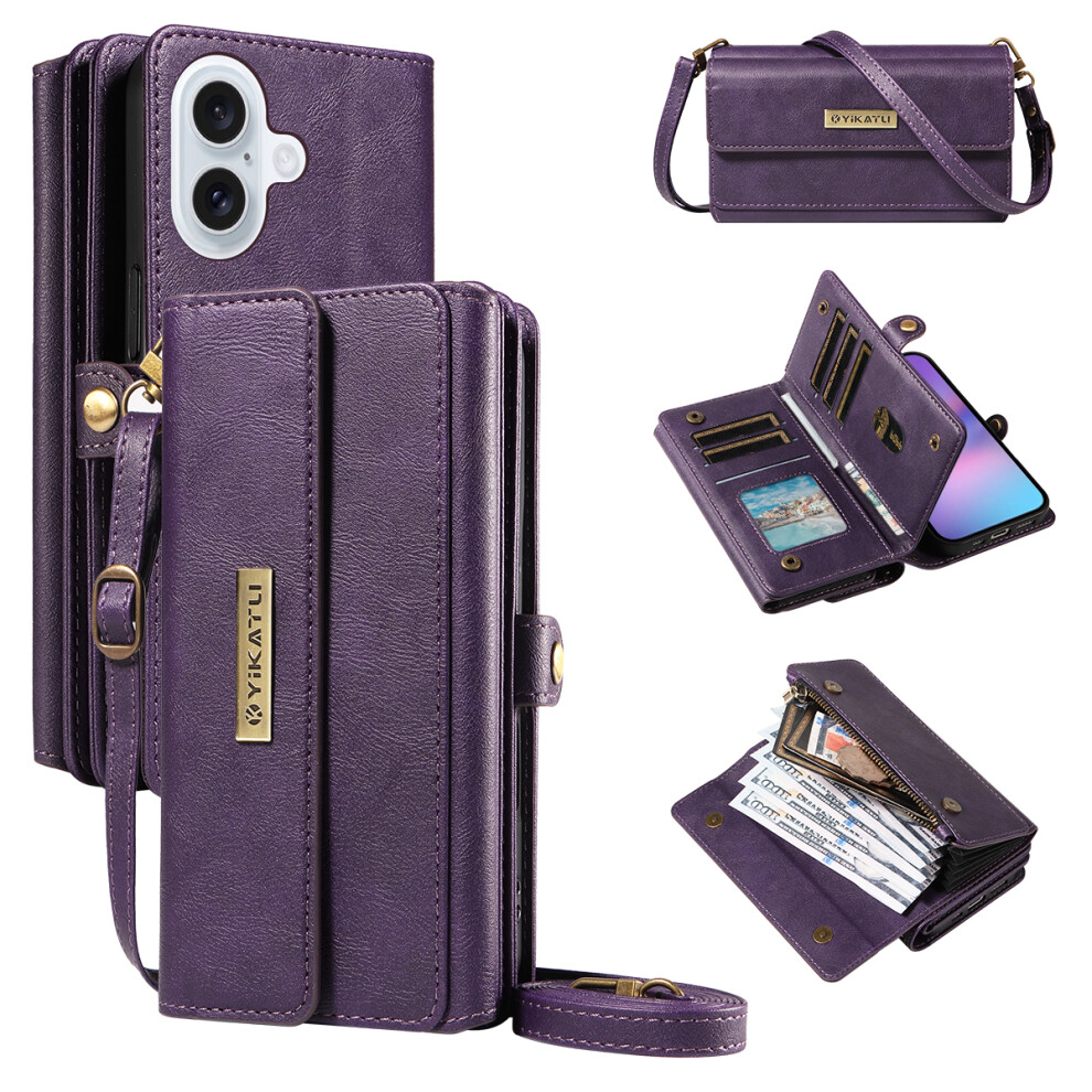 (Iphone 17, ) For Iphone 17 Case Yikatu Yk-008 Zipper Wallet Leather Phone Cover With Shoulder Strap Purple 6914285509889