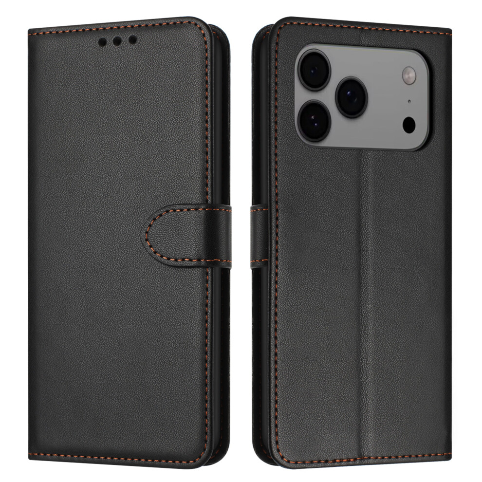 (Iphone 17 Pro, ) For Iphone 17 Pro Case Stand Wallet Leather Phone Cover With Strap Black 6914281634523