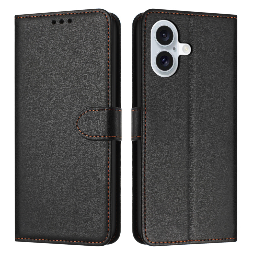 (Iphone 17, ) For Iphone 17 Case Stand Wallet Leather Phone Cover With Strap Black 6914282594291