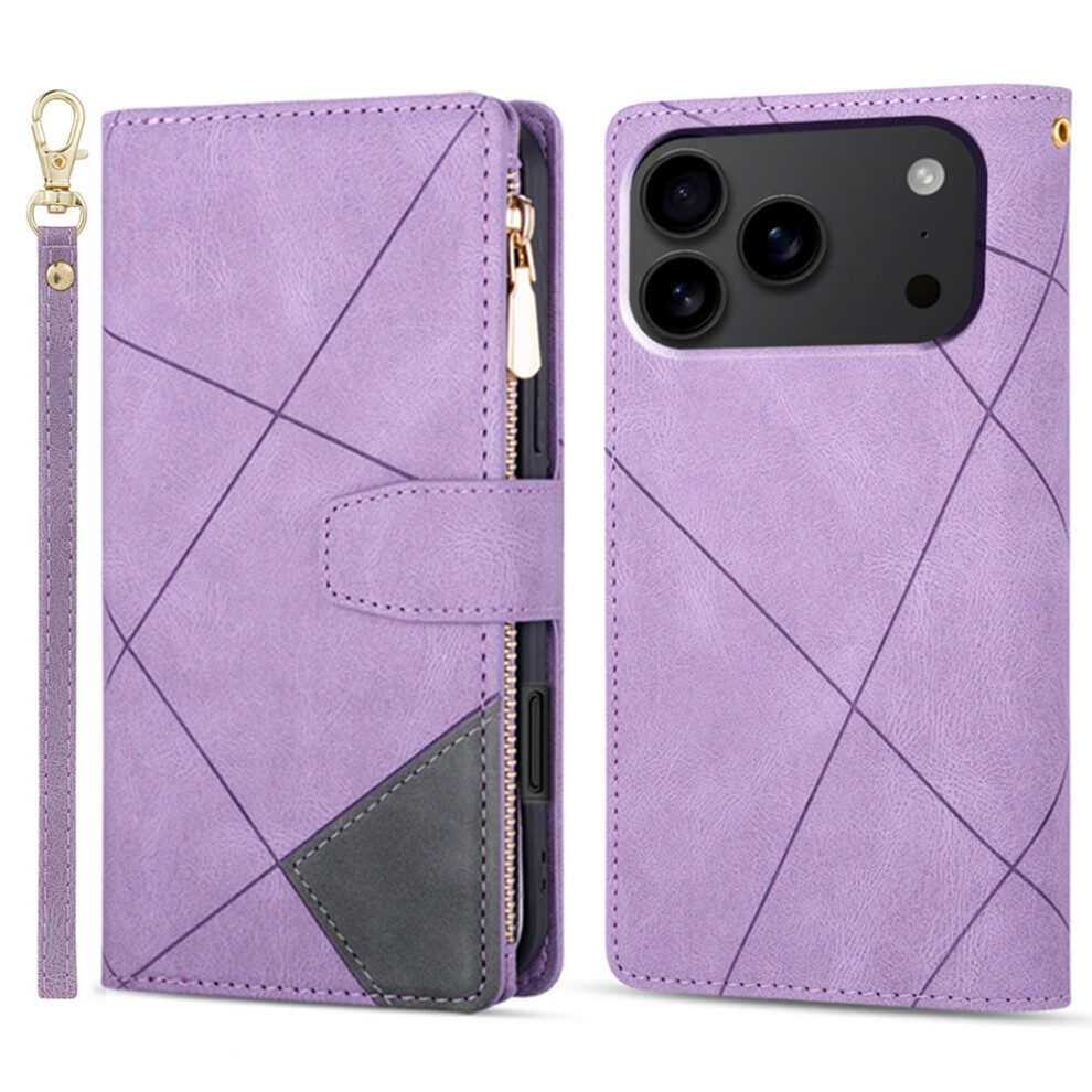 (Iphone 17 Pro, ) For Iphone 17 Pro Wallet Case Color Splicing Leather Phone Cover With Stand Purple 6914280754390