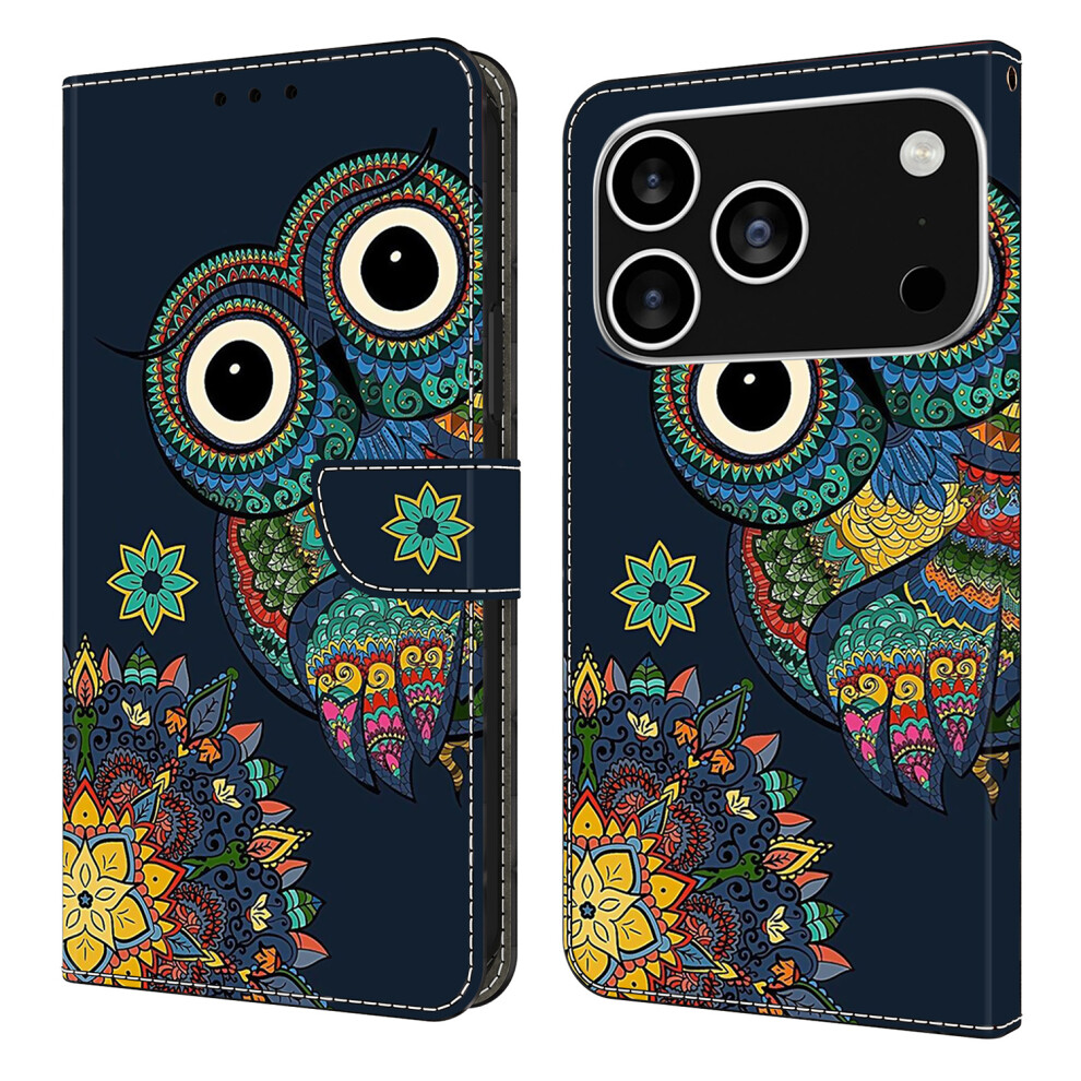 (Iphone 17 Pro, Mandala Owl) For Iphone 17 Pro Wallet Case Pattern Printing Pu Leather Flip Stand Phone Cover 6914283873234