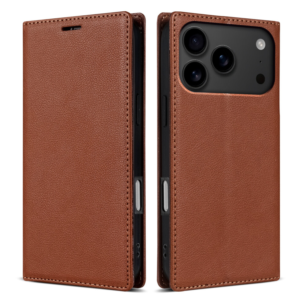(Iphone 17 Pro Max, ) For Iphone 17 Pro Max Wallet Case Magnetic Closure Pu Leather Phone Cover Brown 6914280181554